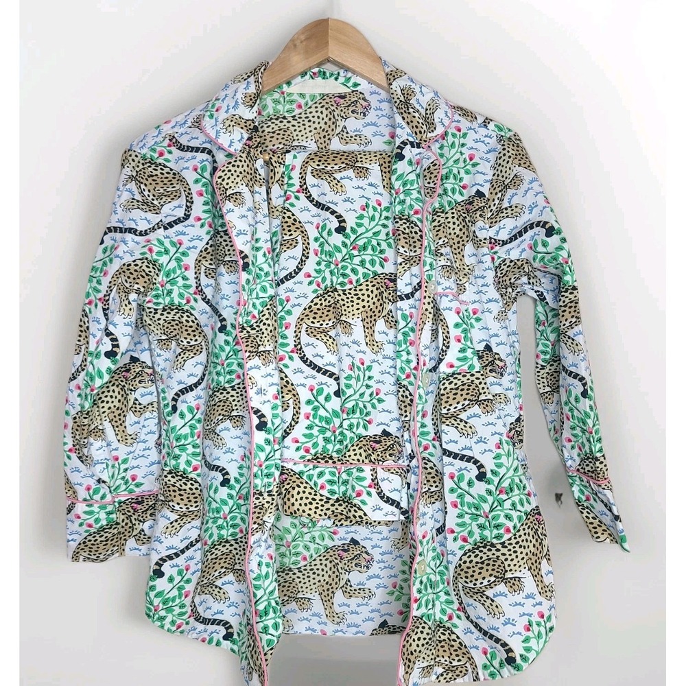 Print Fresh Long-Sleeve White Organic Cotton Bagheera Leopard Pajama‎ Set XXS